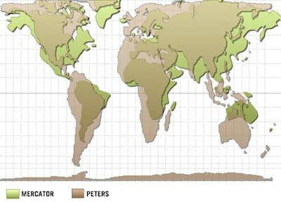 4 comparaison projections du mercator et de peters
