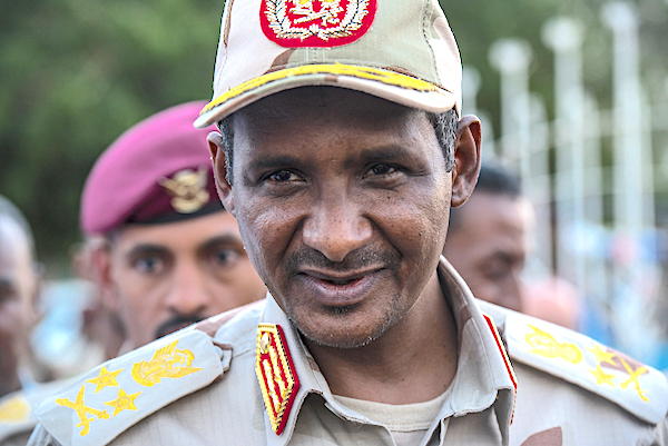4Mohamed Hamdan Dagolo commander of the Rapid Support Forces militia enters an Iftar meal in his honor on May 18&nbsp;2019 in Khartoum Sudan